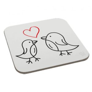 Two Birds With a Love Heart Printed Coaster